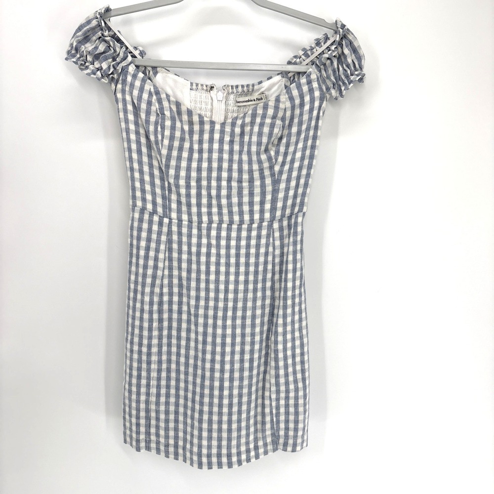 Abercrombie & Fitch Off Shoulder Corset Mini Dress XS Petite Blue Plaid - Picture 1 of 8